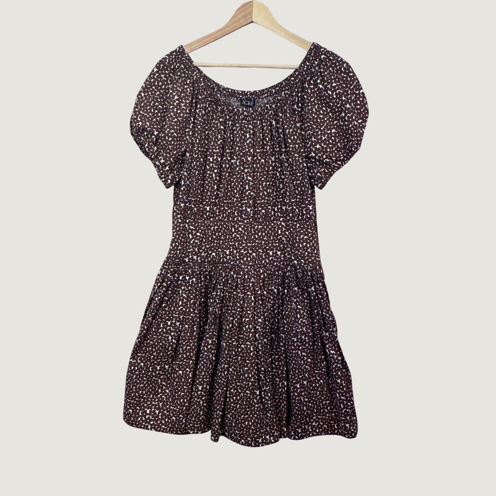J.Crew Womens Cotton Floral Puff Sleeve Mini Dress Brown Size 12 Feminine